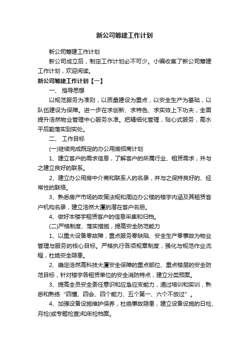 新公司筹建工作计划