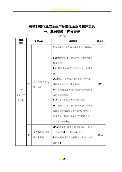 机械制造行业安全生产标准化企业考核评定表(doc-42页)