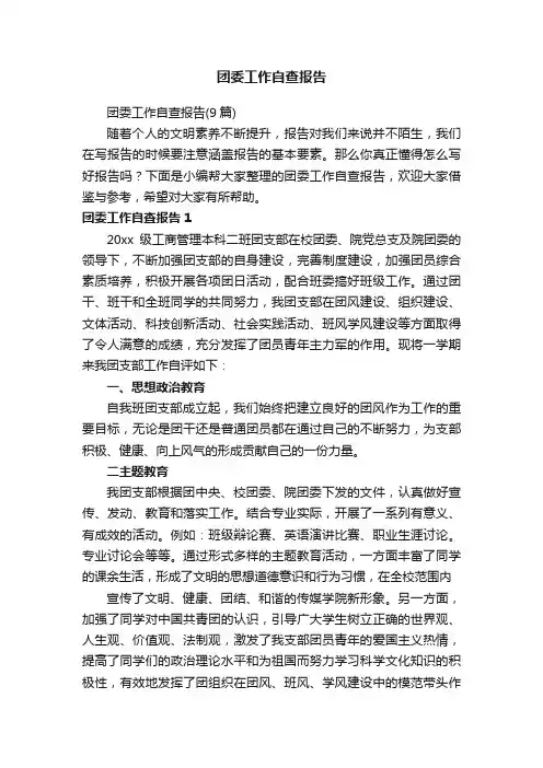 团委工作自查报告（9篇）