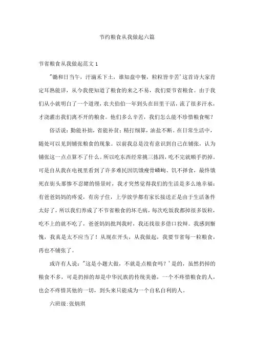 节约粮食从我做起六篇