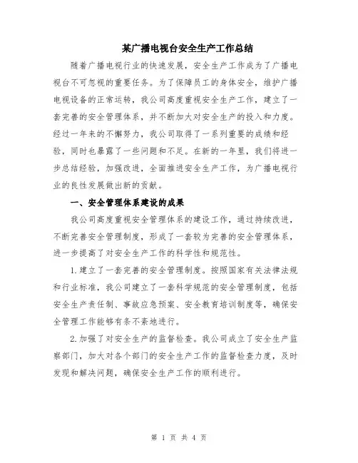 某广播电视台安全生产工作总结