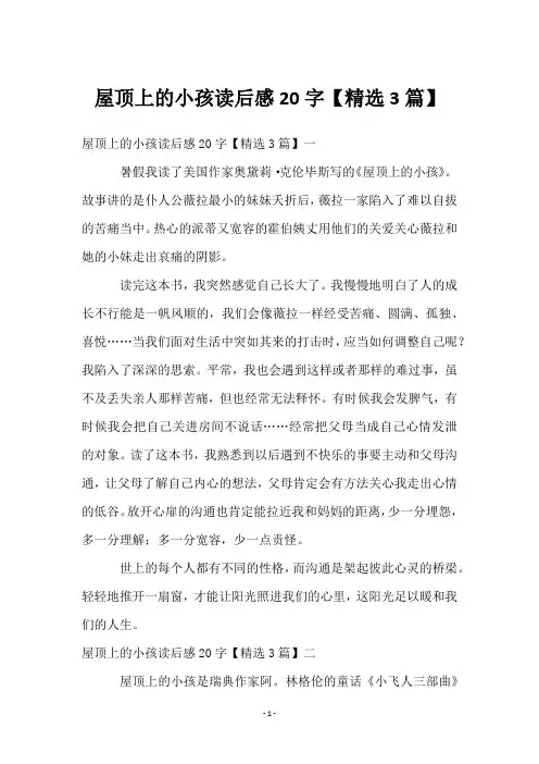 屋顶上的小孩读后感20字【3篇】