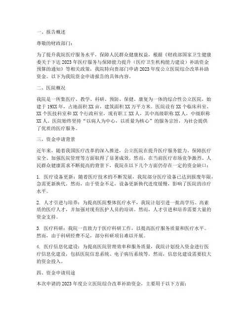 公立医院资金申请报告