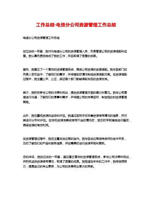 工作总结-电信分公司资源管理工作总结