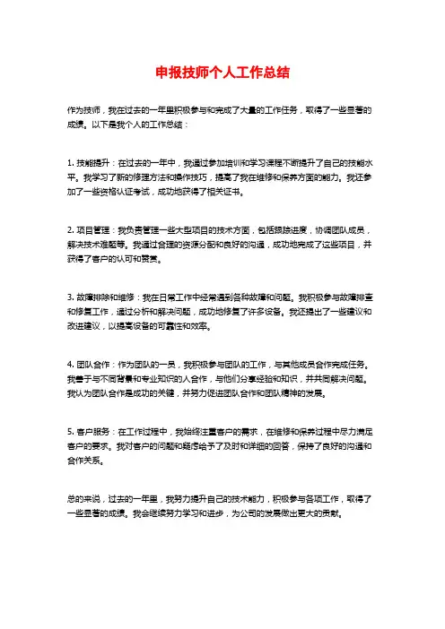申报技师个人工作总结