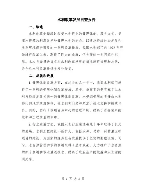 水利改革发展自查报告