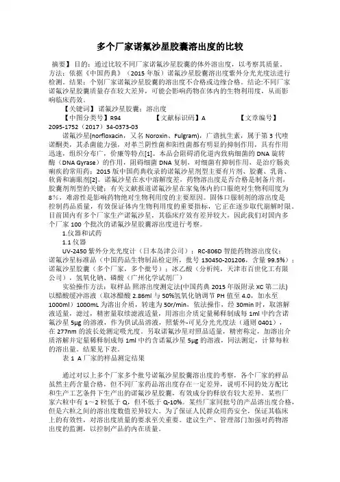 多个厂家诺氟沙星胶囊溶出度的比较