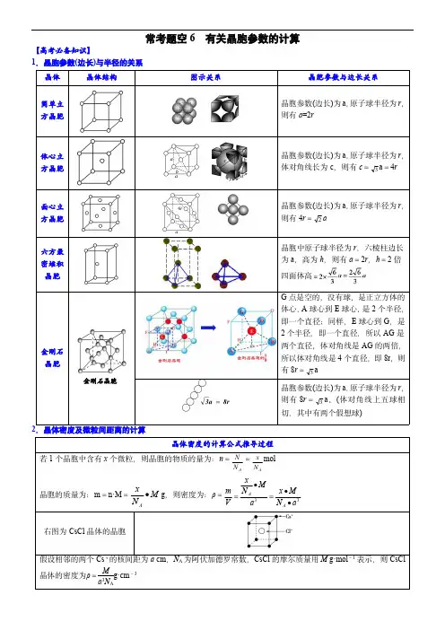 高考化学大题逐空突破系列(全国通用)有关晶胞参数的计算 (附答案解析)