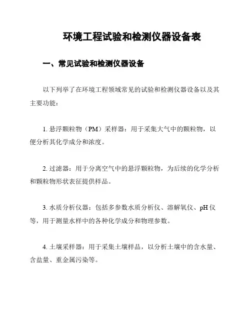环境工程试验和检测仪器设备表