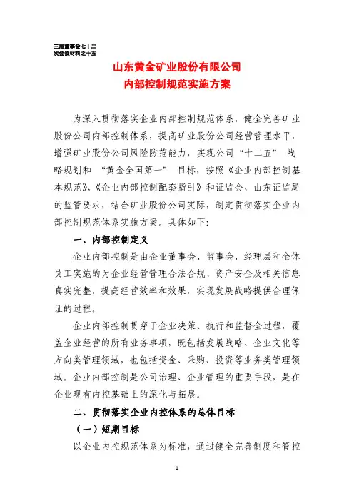 企业内部控制规范实施方案 - 巨潮资讯网