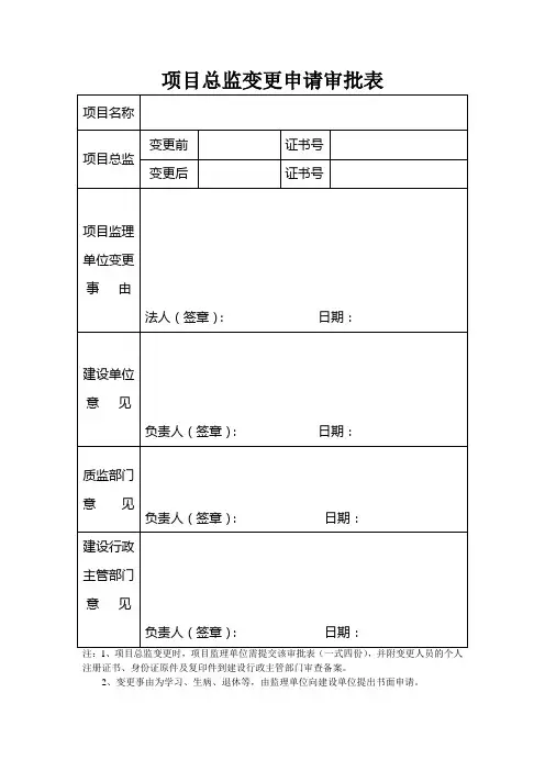 项目经理(总监)变更申请表