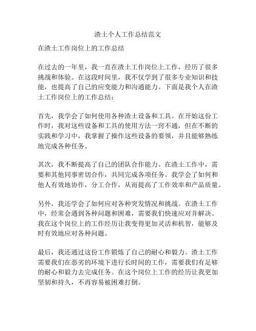 渣土个人工作总结范文