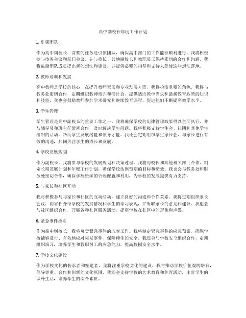 高中副校长年度工作计划