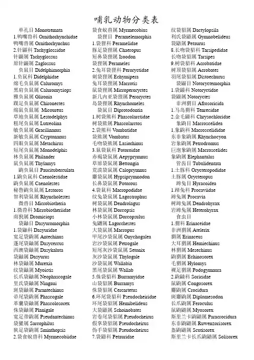 哺乳动物分类表
