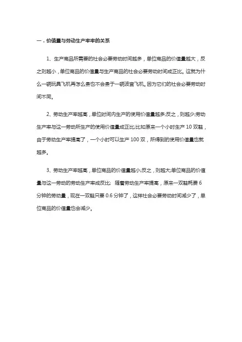 价值量与劳动生产率率的关系