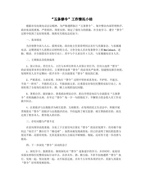 “五条禁令”工作情况小结