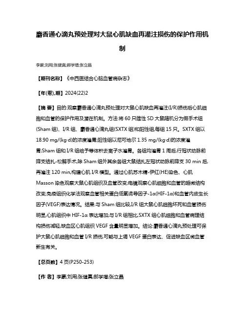 麝香通心滴丸预处理对大鼠心肌缺血再灌注损伤的保护作用机制