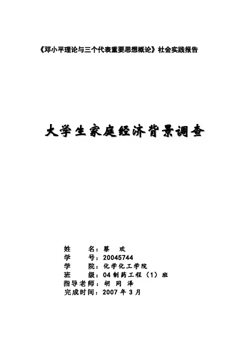 家庭经济背景或家乡社会状况调查