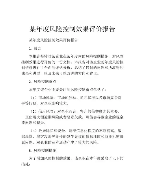 某年度风险控制效果评价报告