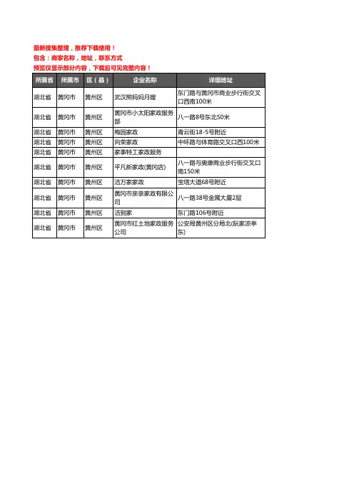 新版湖北省黄冈市黄州区家政企业公司商家户名录单联系方式地址大全10家