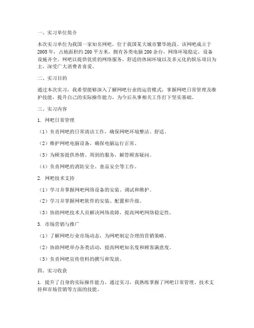 在网吧实习报告