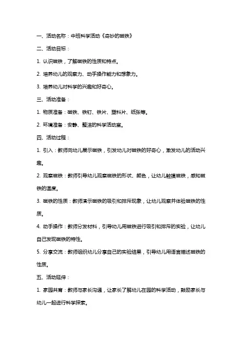 中班科学活动《奇妙的磁铁》教案