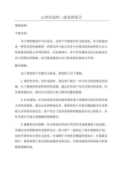 心理咨询师二级案例报告