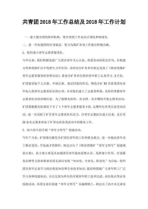 共青团工作总结及工作计划