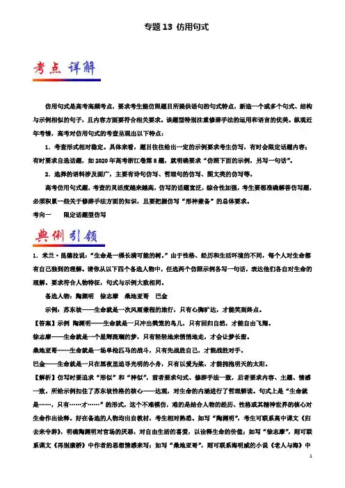 2020高考语文考点专题13仿用句式