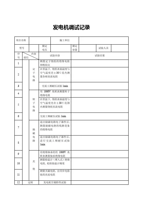 发电机调试记录