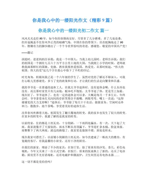 你是我心中的一缕阳光作文(精彩9篇)