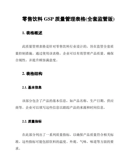 零售饮料GSP质量管理表格(全套监管版)