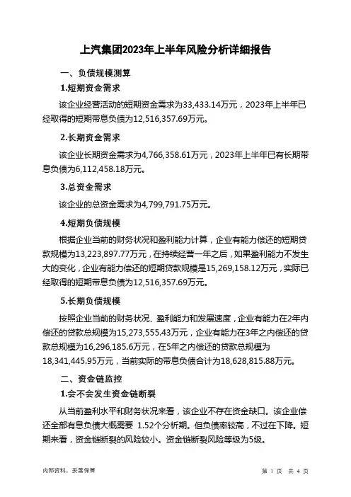 600104上汽集团2023年上半年财务风险分析详细报告