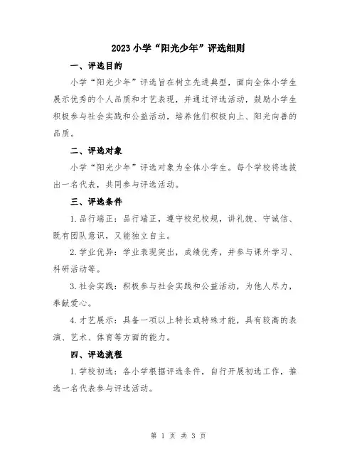 2023小学“阳光少年”评选细则