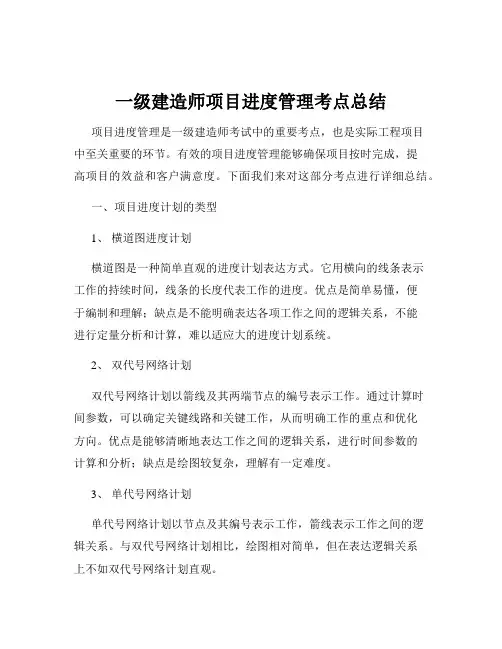 一级建造师项目进度管理考点总结
