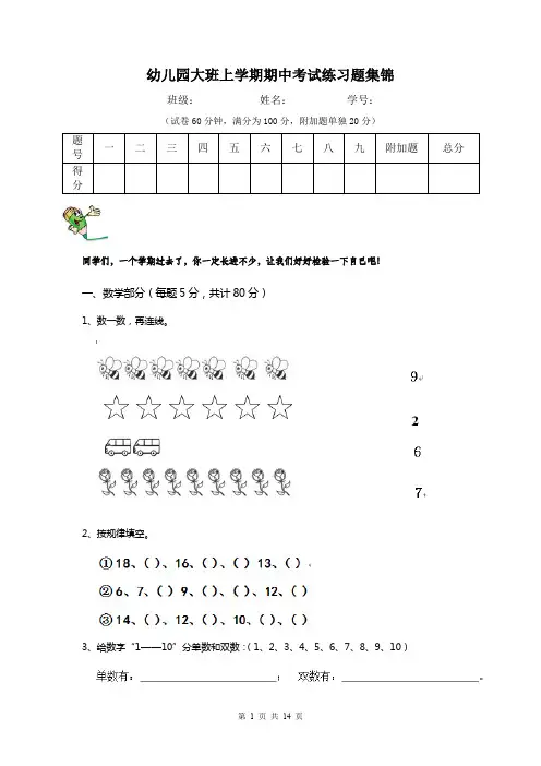 幼儿园大班上学期期中考试练习题集锦