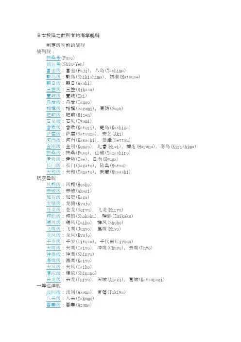日本投降之前所有的海军舰艇