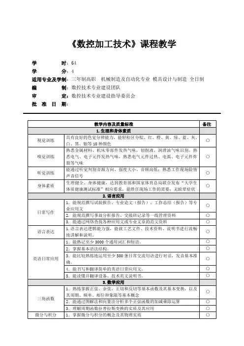 《数控加工技术》课程教学标准