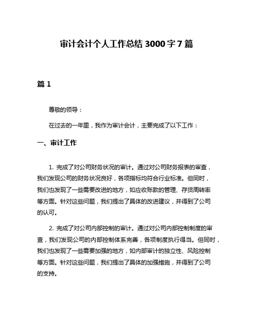 审计会计个人工作总结3000字7篇