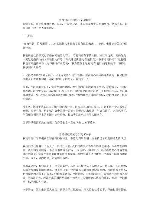 曾经错过的风景作文800字