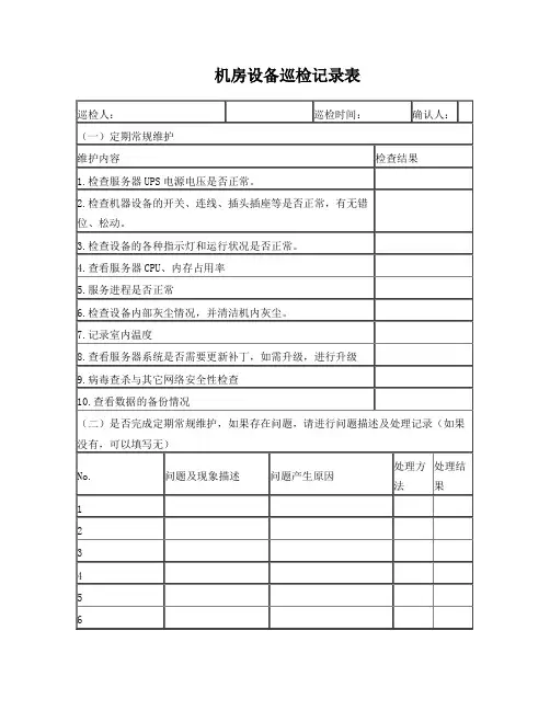 机房巡检记录表