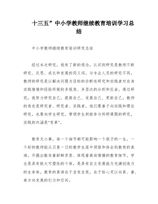 十三五”中小学教师继续教育培训学习总结