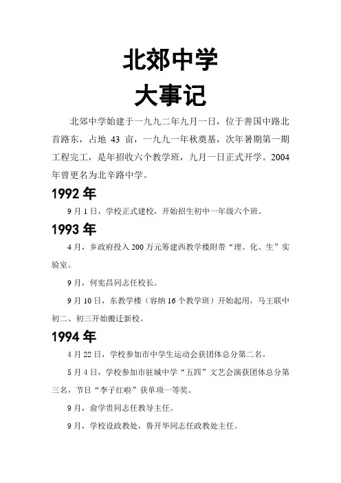 北郊中学1992-2005大事记