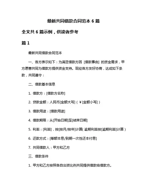 最新共同借款合同范本6篇