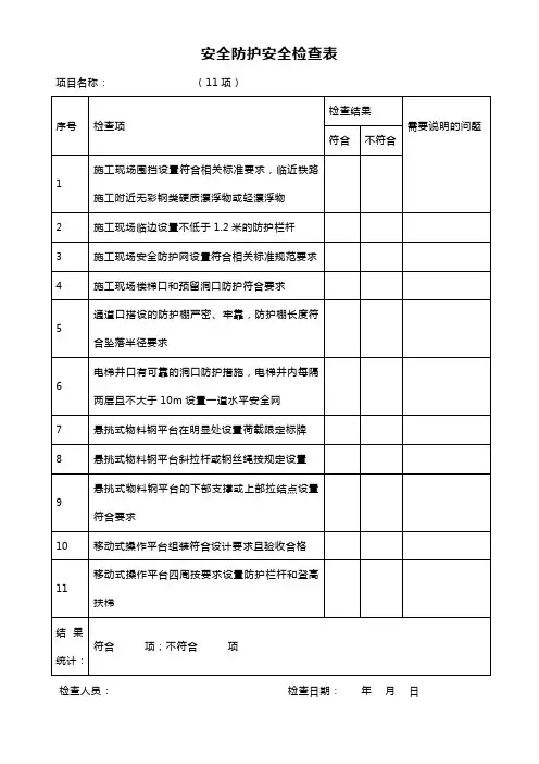 安全防护安全检查表