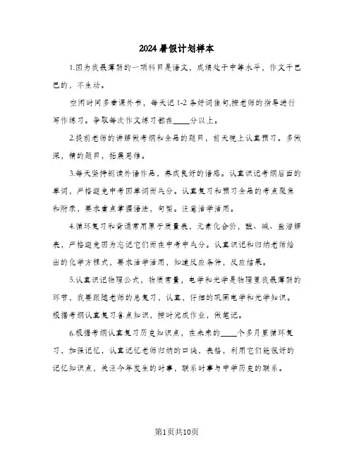 2024暑假计划样本（5篇）