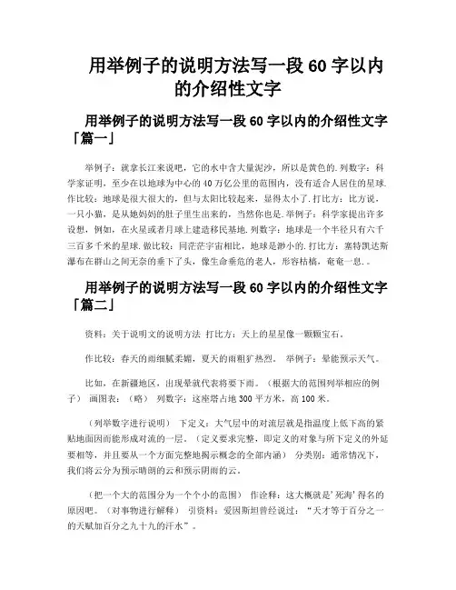 用举例子的说明方法写一段60字以内的介绍性文字