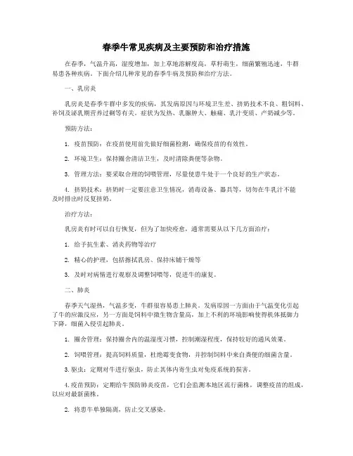 春季牛常见疾病及主要预防和治疗措施