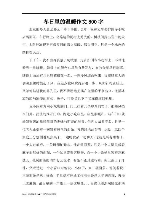 冬日里的温暖作文800字(精编版)