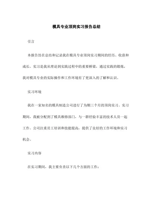 模具专业顶岗实习报告总结范文